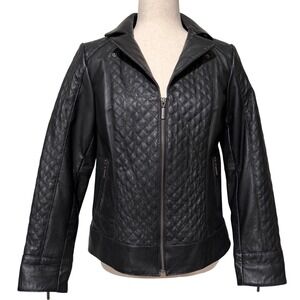 Bradley Bayou Womens Black Quilted Genuine Leather Full Zip Moto Jacket Size XS